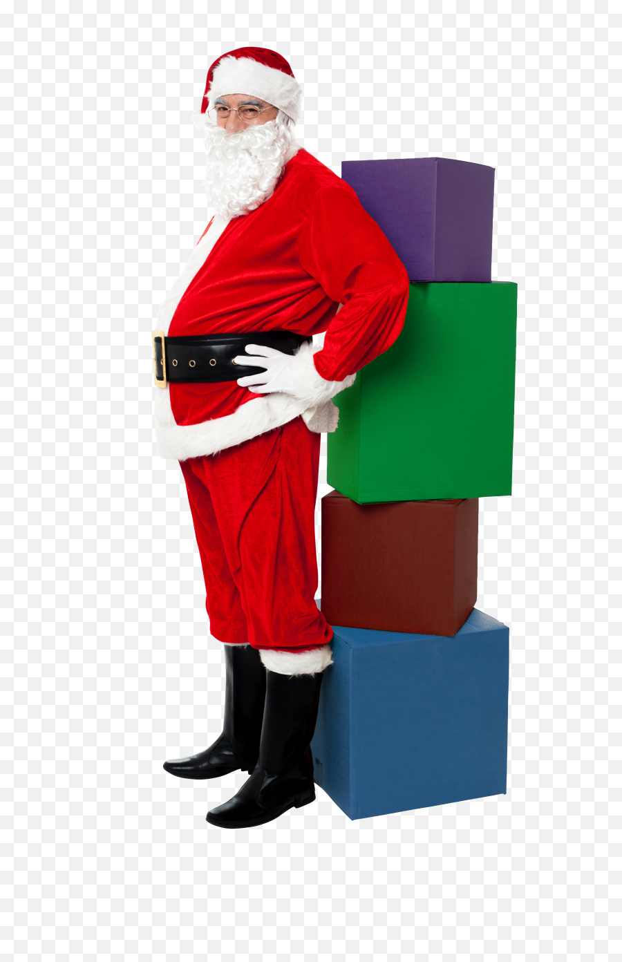Santa Claus With Four Boxes Png Image - Purepng Free Standing Santa Cc0,Boxes Png