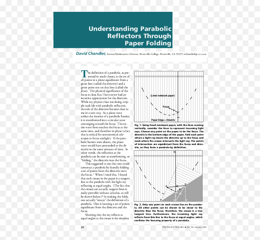 Pdf Understanding Parabolic Reflectors Through Paper - Diagram Png,Parabola Png