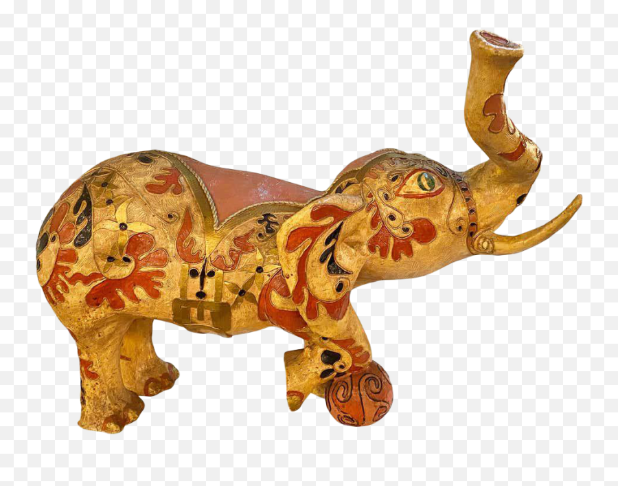 Paper Mâché Hand Painted Circus Elephant With Ball - Decorative Png,Circus Elephant Png