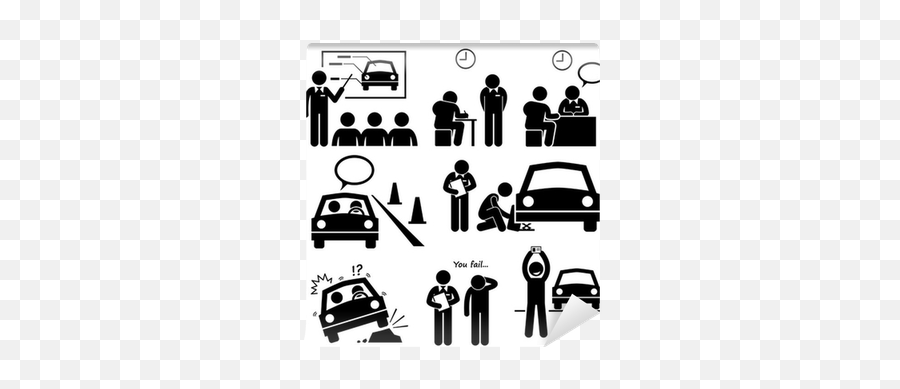 Wall Mural Man Getting Car License From Driving School - Stick Figure Driving A Car Png,Icon Driving School