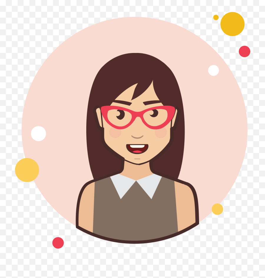 Brown Long Hair Lady With Red Glasses Icon - Icon Png,Circle Glasses Png