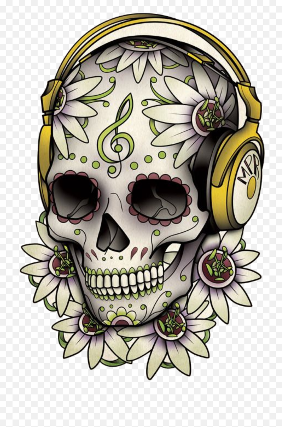 Download Tattoo Skull Calavera Dead Drawing Of The Clipart - Day Of The Dead Skull With Headphones Png,Calavera Png