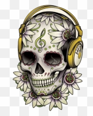 Download Tattoo Skull Calavera Dead Drawing Of The Clipart - Day Of The Dead Skull With Headphones Png,Calavera Png