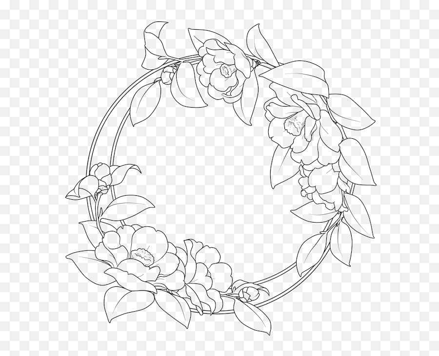 Download Flower Camellia Vector Artwork Border Round Clipart - Flower Circle Border Drawing Png,Round Border Png