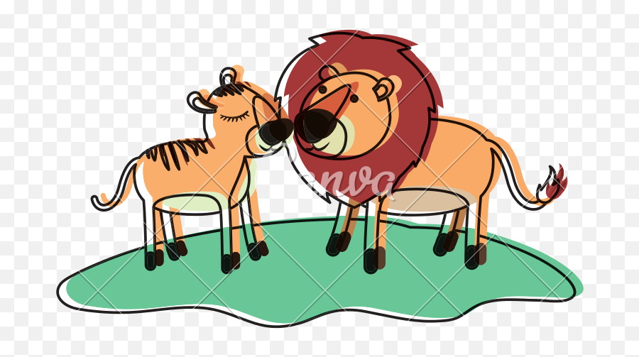 Lions Couple Over Grass In Watercolor Silhouette - Icons By Cartoon Png,Grass Silhouette Png