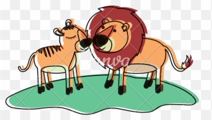 Lions Couple Over Grass In Watercolor Silhouette - Icons by Cartoon png