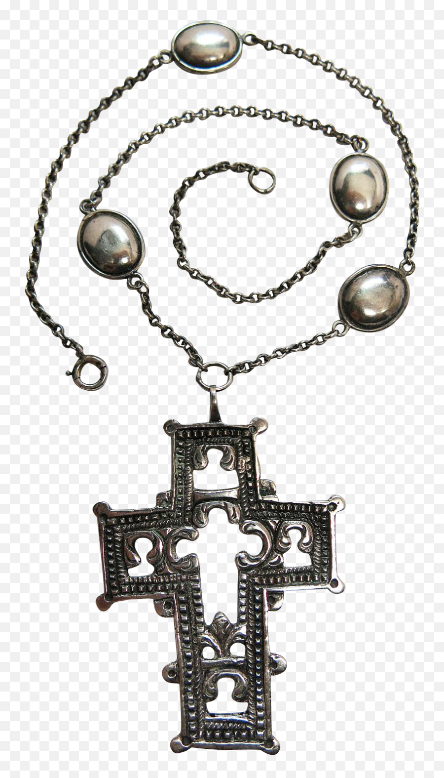 Antique Rococo Period Swiss Silver Cross Pendant Necklace - Necklace Png,Cross Necklace Png