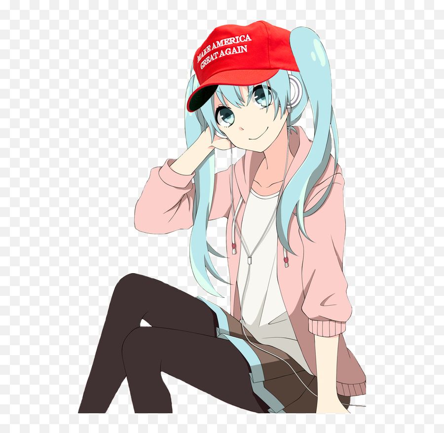 Anime Girl Sitting Png - For Make America Great Again Hat Anime Girl Sitting Png,Girl Sitting Png