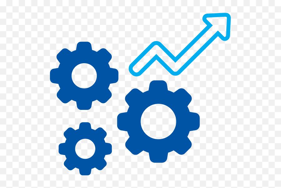 Blue Outline Of Cogs And Arrow Facing Up To Illustrate - Cog Cogwheel Symbol Png,Bill Of Material Icon