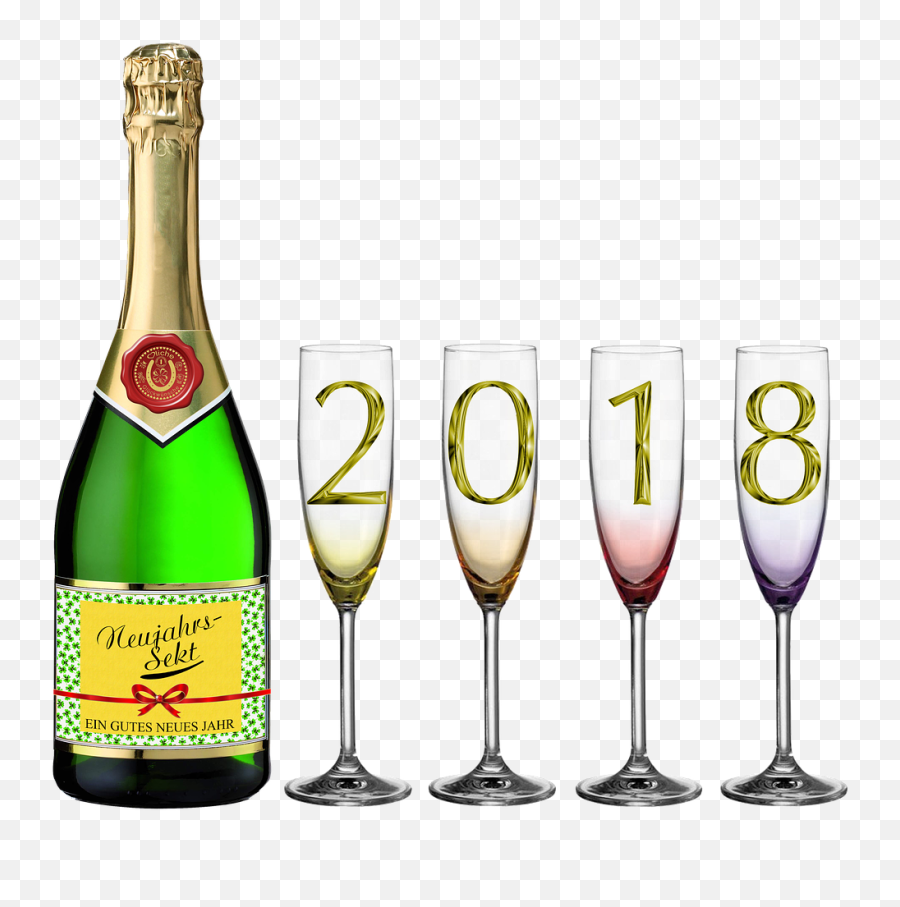 Bottle Of Sparkling Winechampagne Glassesnew Yearu0027s Eve - Happy New Year 2018 Images Png,New Year 2018 Png
