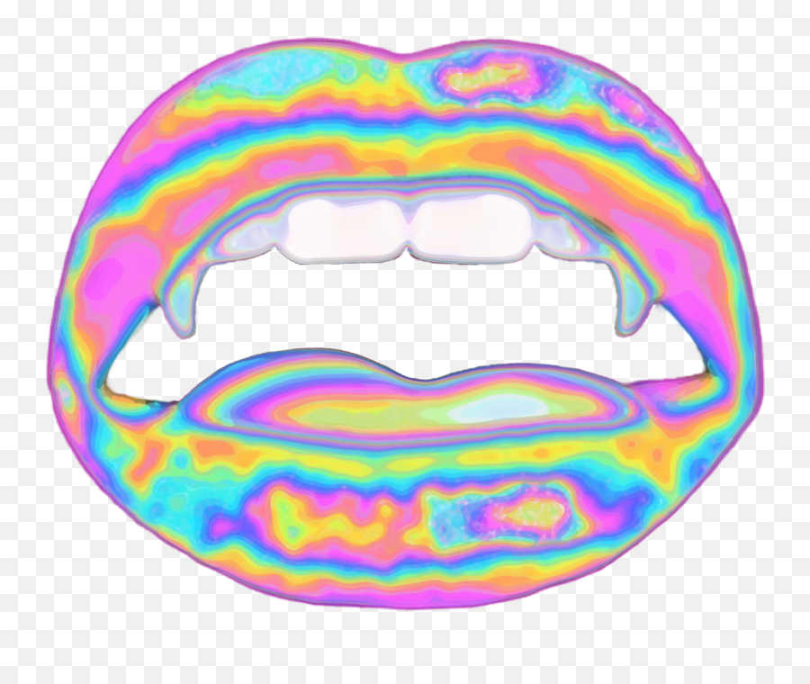 Download Hd Lips Vampire Halloween Teeth Face Holographic - Lips Vaporwave Hologram Png,Vampire Fangs Png