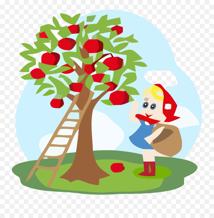 Basket Standing Near Apple Tree - Clipart Girl Picking Up Apples Png,Girl Standing Png