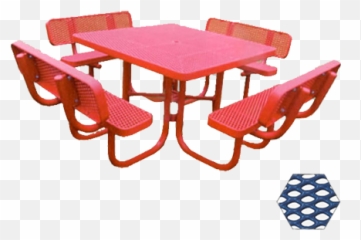 Commercial Picnic Table Plastisol Coated Expanded Metal - Champion Series Metal Picnic Tables With Attached Seats Png,Picnic Table Png