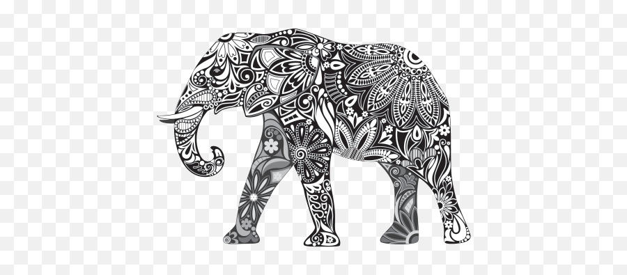 Printed Vinyl Black And White Elephant Traditional Art - Elephant Black And White Print Png,White Elephant Png
