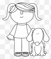 Girl With Pet Png Black And White U0026 Free - Girl With Dog Clipart Black And White,Puppy Clipart Png