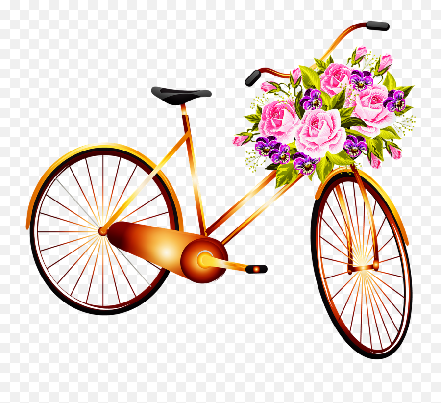 Bicycle Basket With Flowers Woman Design Bike - Bicycle With Flower Basket Png,Bicyclist Png