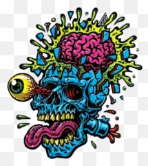 Skull Skulls Calavera Zombie Art Crazy Toxic Cool Stick - Zombie Skull Art Png,Calavera Png