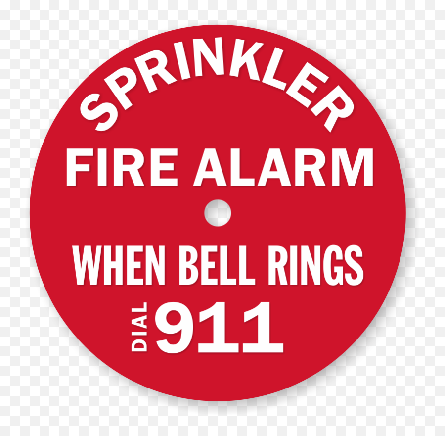 This Circular Red And White Sprinkler Fire Alarm Sign Advises People To Call 911 When The Bell Rings - Sprinkler Fire Alarm Dial 911 Sign Se5854 Quebec Png,Bell Ringing Icon Png