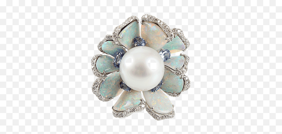 Pearl Opal Sapphire Diamond Flower Ring - Solid Png,Glamour Icon