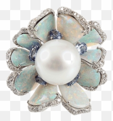 Pearl Opal Sapphire Diamond Flower Ring - Solid png