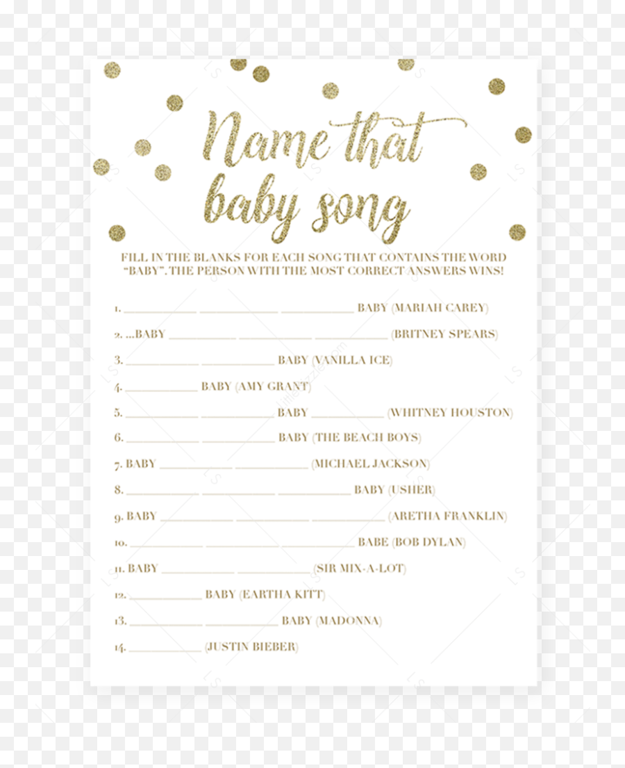 Download Hd Name That Song Baby Shower Game Gold Confetti By - Name The Song Baby Shower Game Png,Gold Confetti Transparent Background