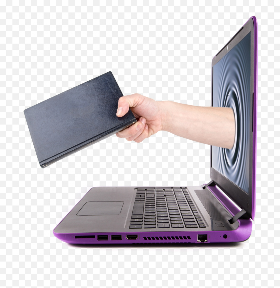 Download Hd Hand Holding A Book - Laptop Out Of Hand Png,Hand Reaching Out Transparent