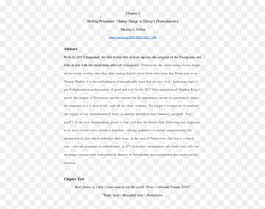 Doc Shilling Pennywise Draft Theresa L Geller - Lit Hum Sample Essay Png,Pennywise Transparent