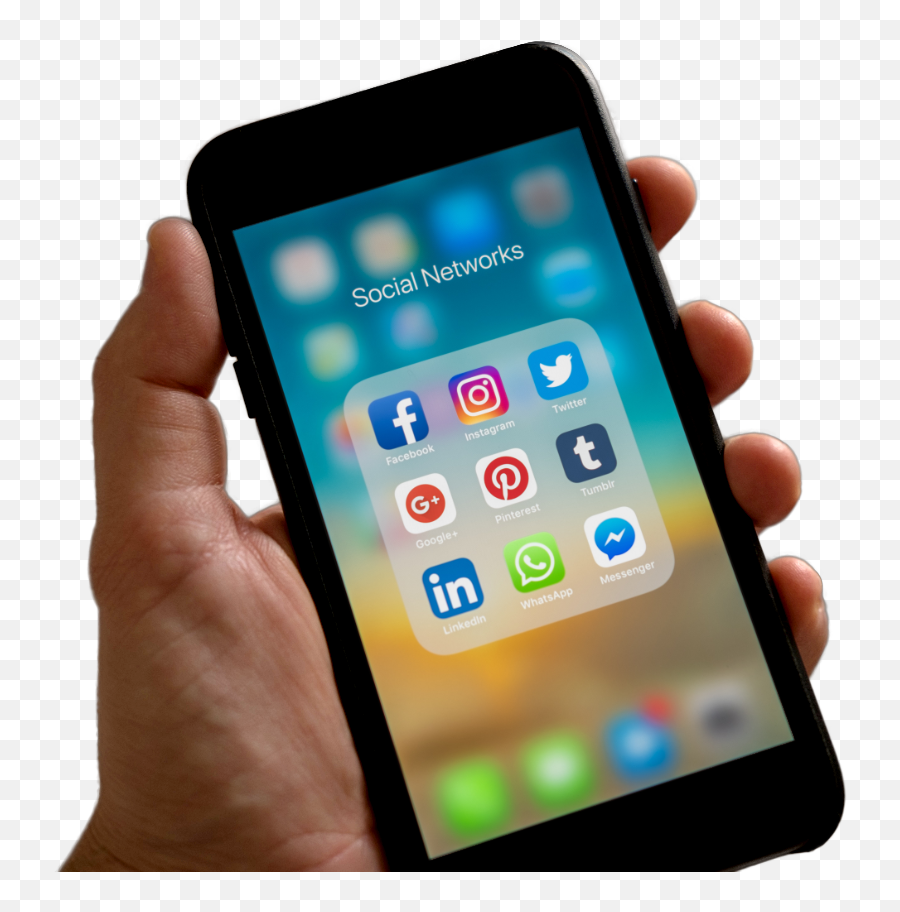 Hand Holding Mobile Phone Social Media - Phone With Social Media Icons Png,Hand Holding Phone Png