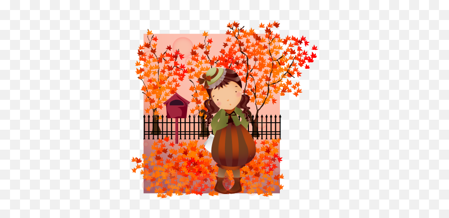 Kids Autumn Walk Wall Sticker - Girl In Autumn Theme Png,Kids Walking Png
