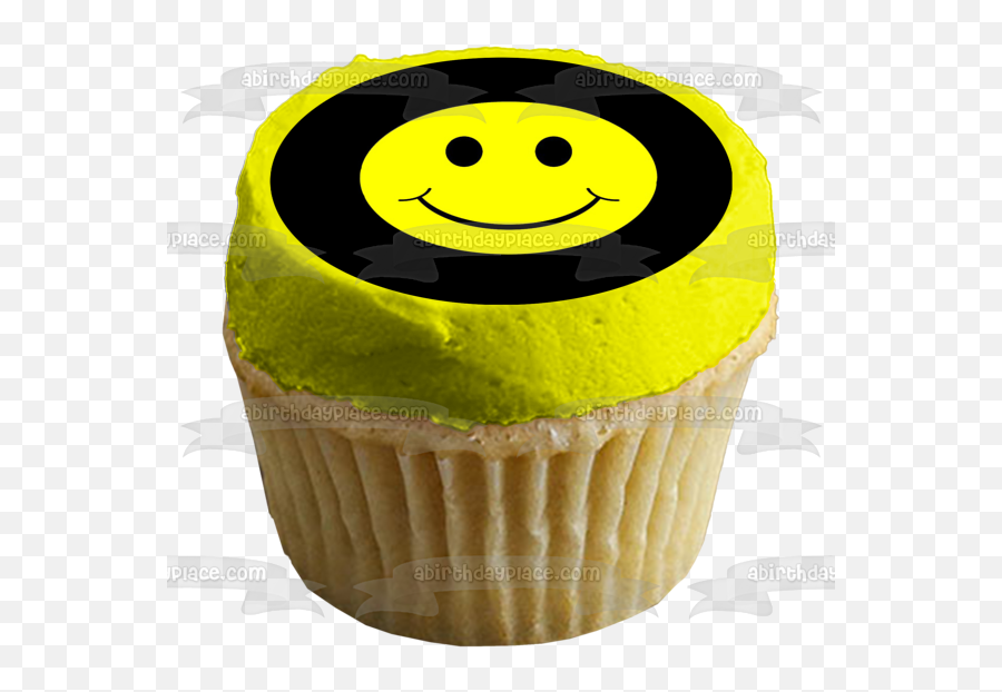 Emoji Smiley Face Black And Yellow Edible Cake Topper Image Abpid05594 - Food Race Cars Hot Wheels Png,Minecraft Cake Icon
