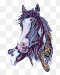 T - Shirtsembroidered236featherdressedblackandwhite Native American Paint Horse Head Png,Indian Feather Png