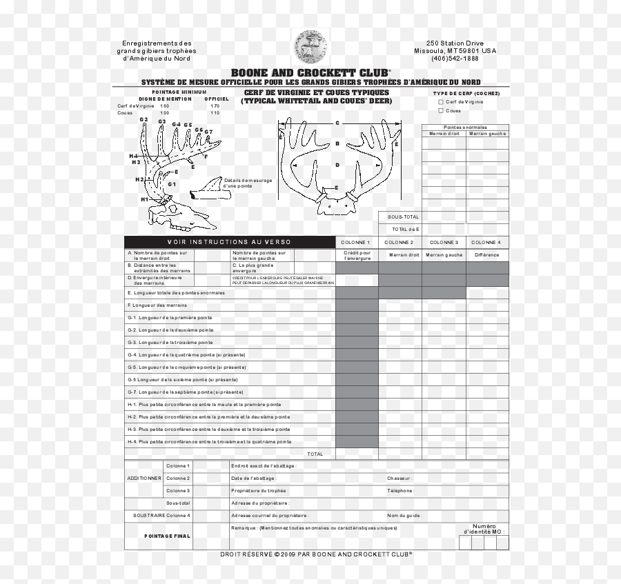 Download Bu0026c Score Charts In French Boone And Crockett Club - Document Png,Typical Icon