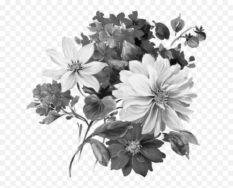 Png Free Grey Flowers - Flowers Painting,Black And White Flower Png