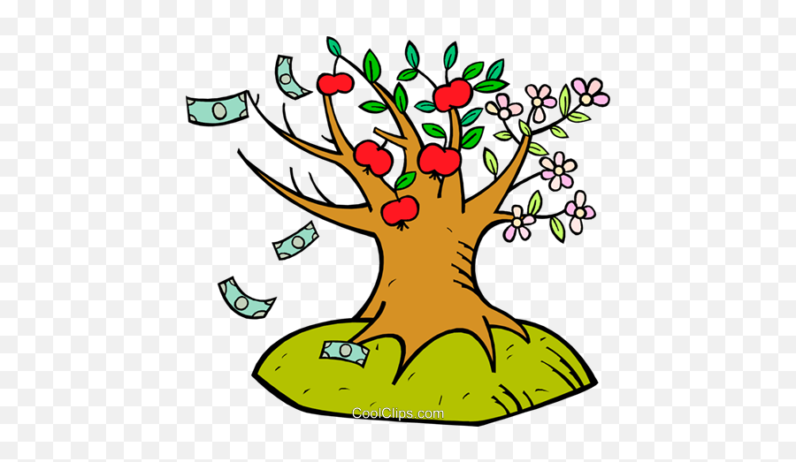 Flower Apple And Money Tree Royalty Free Vector Clip Art - Apple Money Tree Png,Money Tree Png