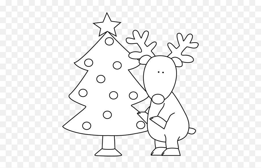 Download Hd Christmas Tree Clipart Black And White - Merry Christmas Reindeer Clipart Black And White Png,White Christmas Tree Png