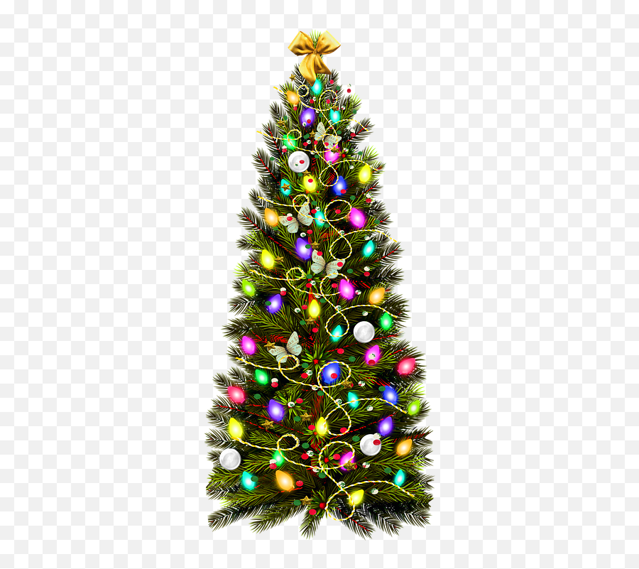 Christmas Tree Decorations Lights - Green Christmas Tree With Decorations Transparent Png,Christmas Tree Lights Png