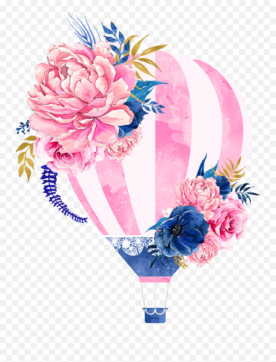 Hot Air Balloon Flower Clip Art - Hot Air Balloon Flowers Png,Watercolor Clipart Png