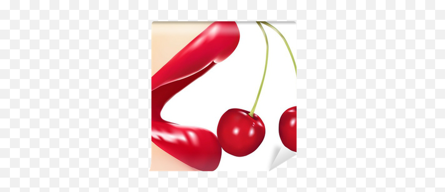 Vector Illustration Glamour Red Gloss Lips With Cherries Wall Mural U2022 Pixers We Live To Change - Cherry Png,Cherries Png