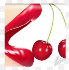 Vector Illustration Glamour Red Gloss Lips With Cherries Wall Mural U2022 Pixers We Live To Change - Cherry Png,Cherries Png
