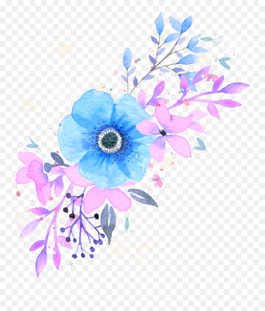 Download Ftestickers Watercolor Flowers - Blue And Pink Flower Png,Blue Flower Transparent Background