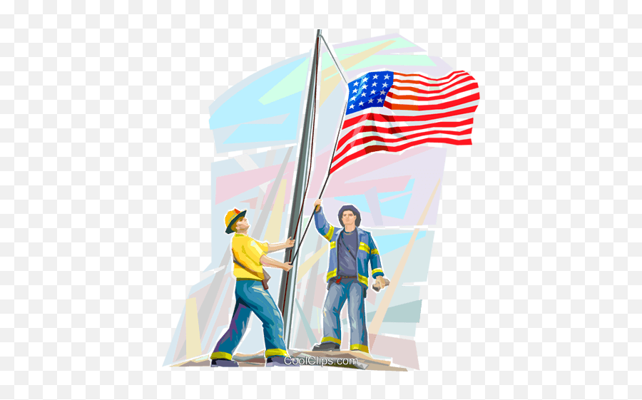 Fire Fighters Raising American Flag Royalty Free Vector Clip - Flag Raising Clip Art Png,American Flag Png Free