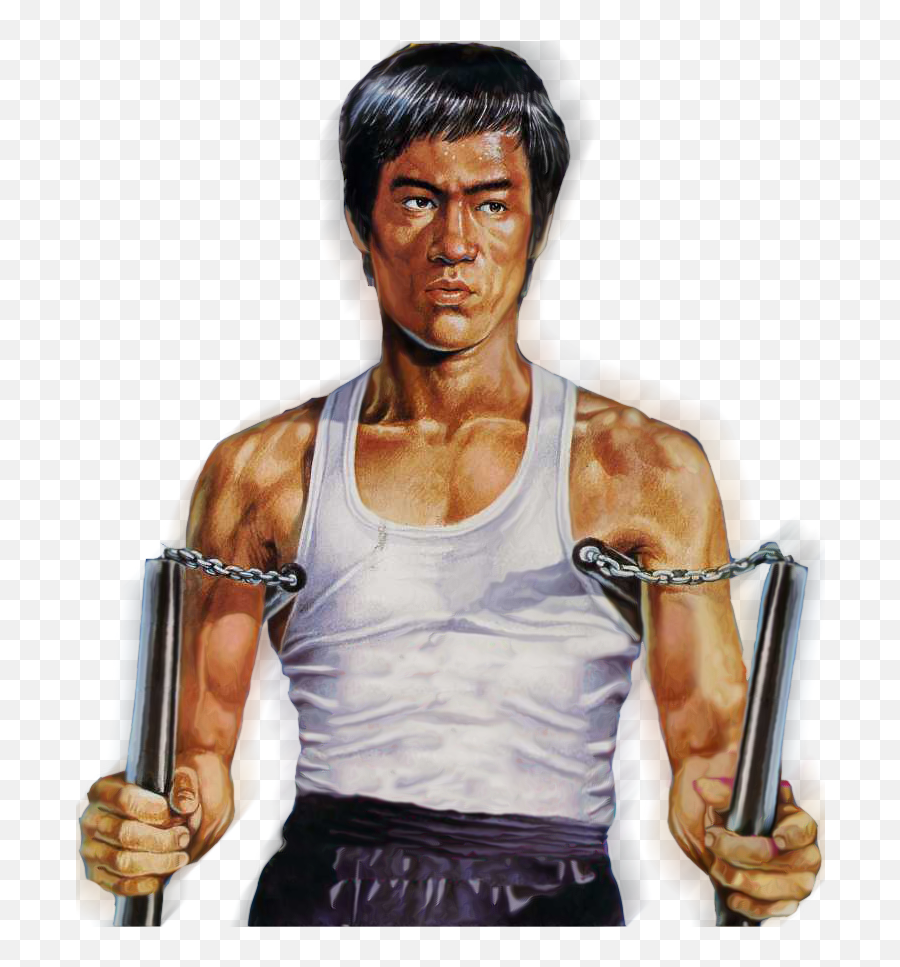 Download Hd Lee And Double Nunchaku By - Bruce Lee In Nunchaku Png,Bruce Lee Png