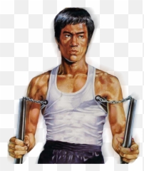 Download Hd Lee And Double Nunchaku By - Bruce Lee In Nunchaku Png,Bruce Lee Png