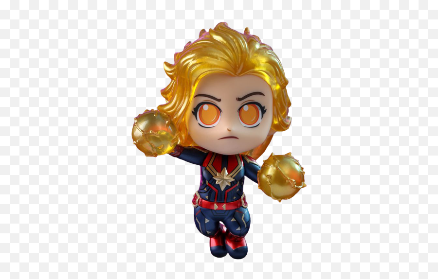 Avengers 4 Endgame - Captain Marvel Fighting Cosbaby 375 Inch Hot Toys Bobblehead Figure Captain Marvel Cosbaby Bobblehead Png,Vision Marvel Png