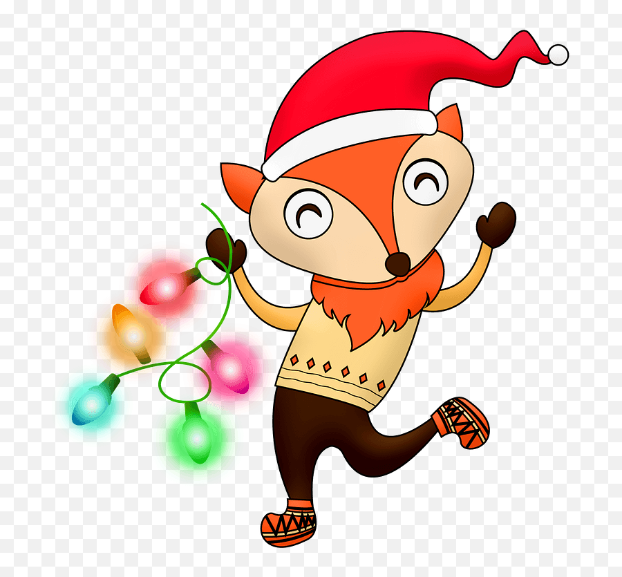 Christmas Fox With Garland Clipart - Cartoon Christmas Fox Png,Garland Transparent