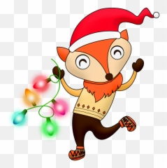 Christmas Fox With Garland Clipart - Cartoon Christmas Fox Png,Garland Transparent