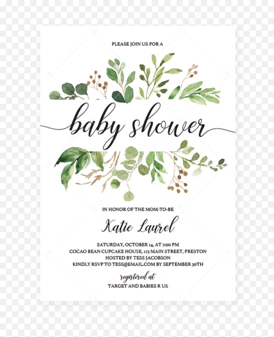 Download Green Leaf Baby Shower - Virtual Baby Shower Invitation Template Png,Baby Shower Logo