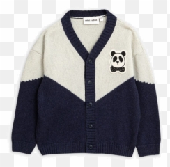 Wool Knitted Panda Cardigan By Mini Rodini - png