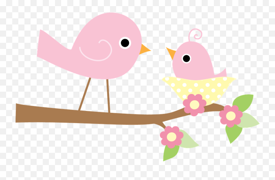 Pinkbirdsonbranch - Mom And Baby Bird Clipart Png,Bird Nest Png