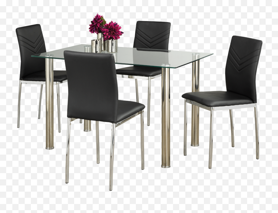 Angel - 7piece Metal Dining Set Marble Table Top And Black Leather Chair Chair Png,Dinner Table Png
